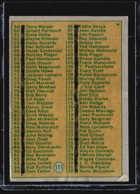 1971-72 Topps Hockey Checklist Marked #111