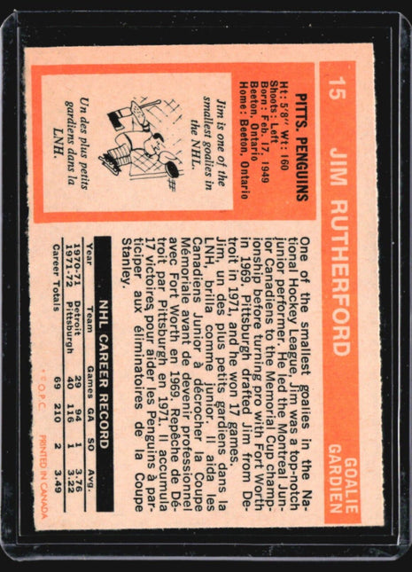 1972-73 O-Pee-Chee - #15 Jim Rutherford (RC)