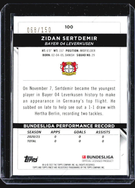2021-22 Topps Finest Zidan Sertdemir Rc Blue Refractor /150 #100