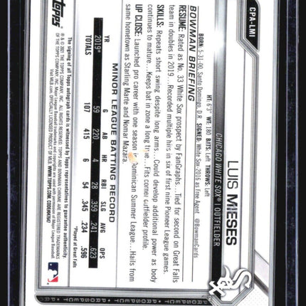 2021 Bowman Chrome - Prospect Autographs #CPA-LMI Luis Mieses Auto