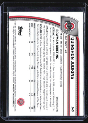 2024 Bowman U Chrome Quinshon Judkins Aqua Refractor /299 #145