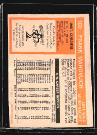 1972-73 O-Pee-Chee - #102 Frank Mahovlich