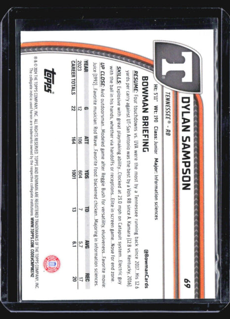 2024 Bowman Chrome U Dylan Sampson 1st Gold /50 #69