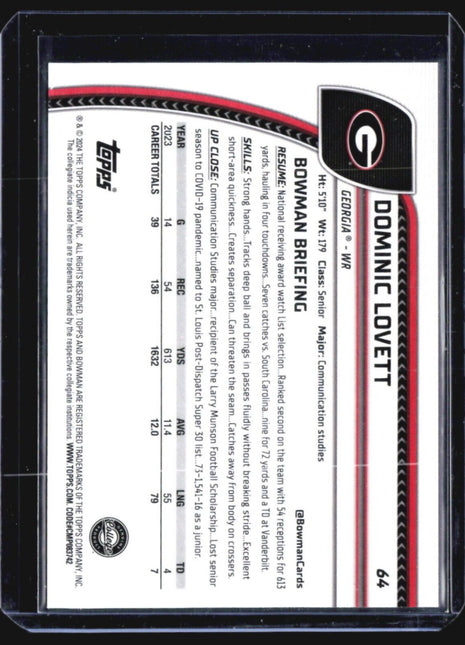 2024 Bowman Chrome U Dominic Lovett Blue Refractor /199 #64