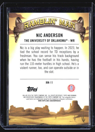 2024 Bowman Chrome U Nic Anderson Ramblin Man Black Refractor /10
