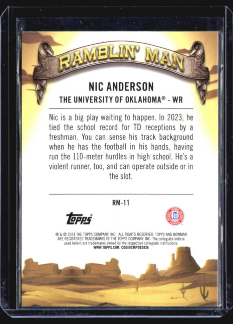 2024 Bowman Chrome U Nic Anderson Ramblin Man Black Refractor /10