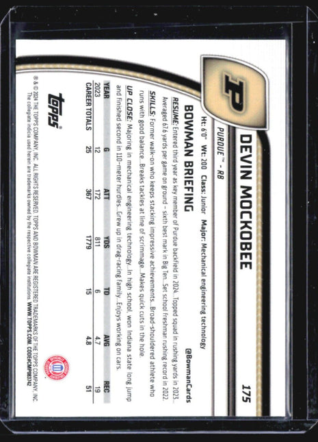 2024 Bowman Chrome U Devin Mockobee Aqua Refractor /299 #175