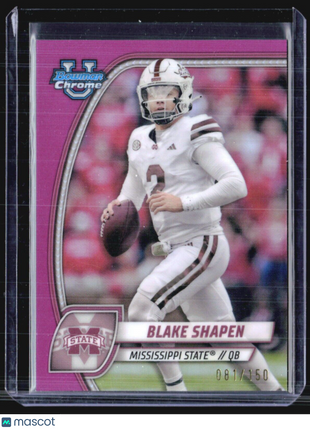 2024 Bowman University Chrome - #22 Blake Shapen (RC) Pink Refractor /150