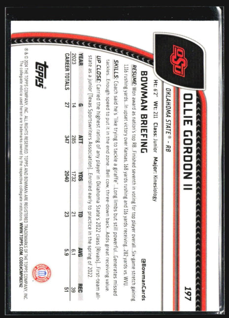 2024 Bowman Chrome U Ollie Gordon Xfractr 1st #197