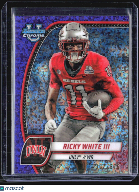 2024 Bowman University Chrome - #153 Ricky White III (RC) Purple Speckle /375