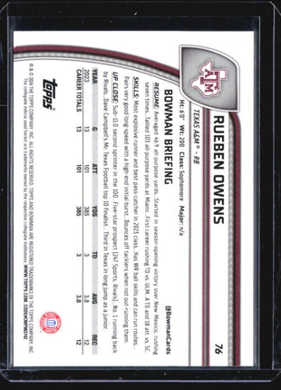 2024 Bowman Chrome U Sapphire Rueben Owens Yellow /75 #76