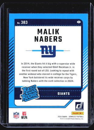 2024 Donruss Rated Rookie Malik Nabers Green Press Proof #383