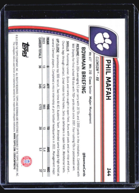 2024 Bowman Chrome U Phil Mafah Pink Refractor /150 #144