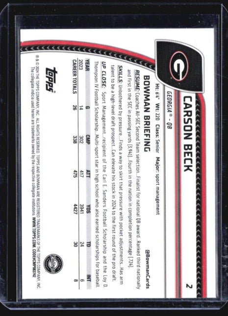 2024 Bowman Chrome U Carson Beck Magenta Speckle /125 #2