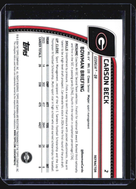 2024 Bowman Chrome U Carson Beck Refractor #2