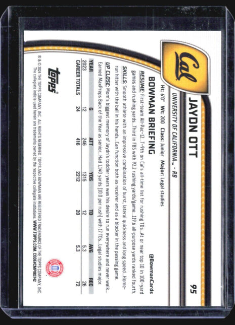 2024 Bowman Chrome U Jaydn Ott Aqua Refractor /299 #95