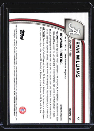 2024 Bowman University Chrome - #53 Ryan Williams (RC) Refractor