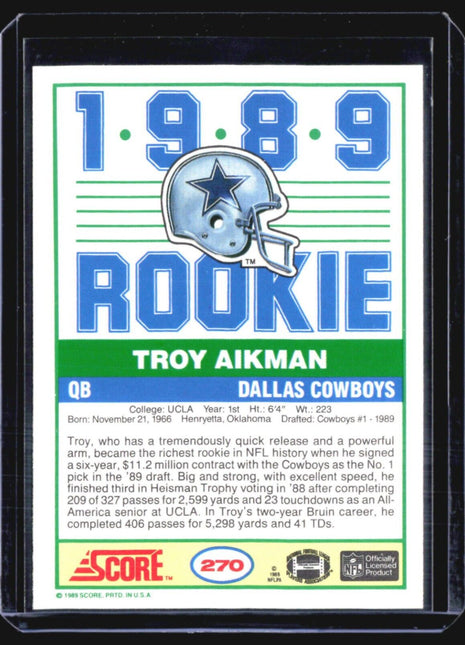 1989 Score - #270 Troy Aikman (RC)