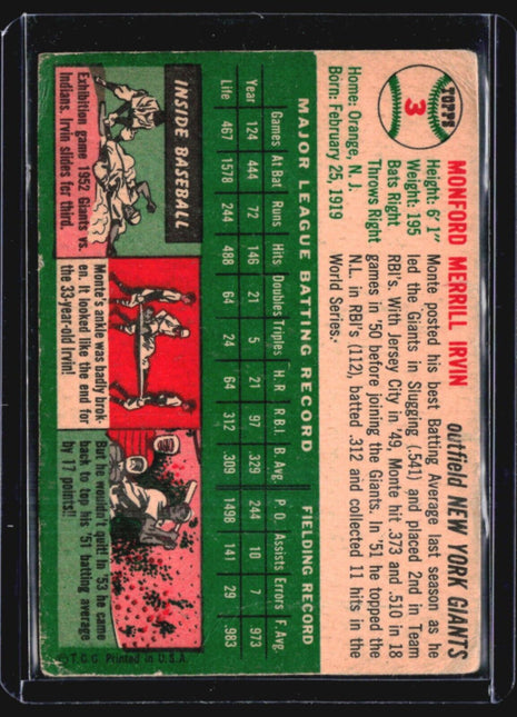 1954 Topps - White Back #3 Monte Irvin