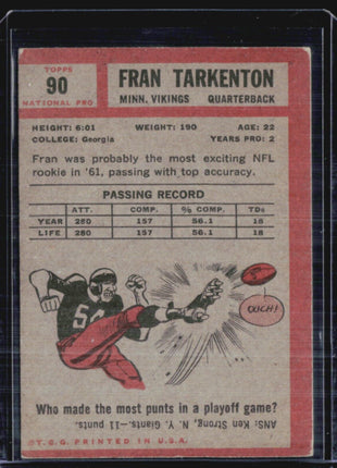 1962 Topps - #90 Fran Tarkenton (RC)