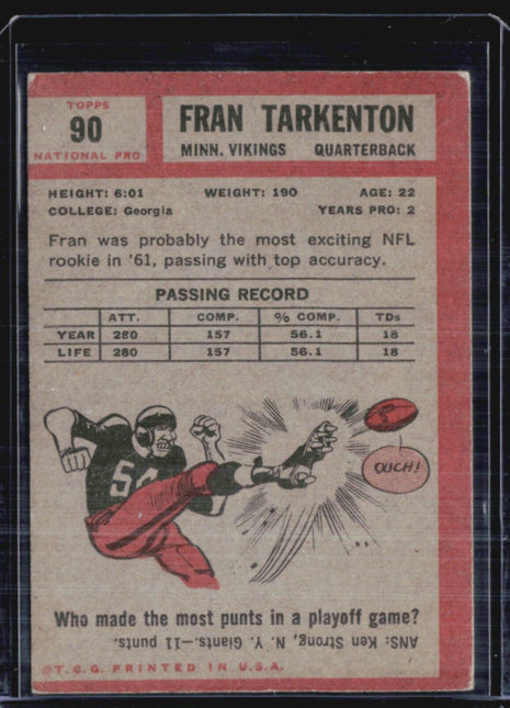 1962 Topps - #90 Fran Tarkenton (RC)