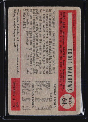 1954 Bowman - #64 Eddie Mathews