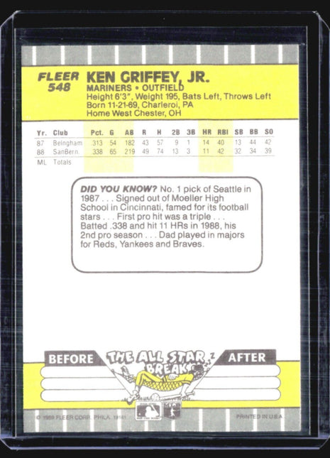 1989 Fleer - #548 Ken Griffey Jr (RC)
