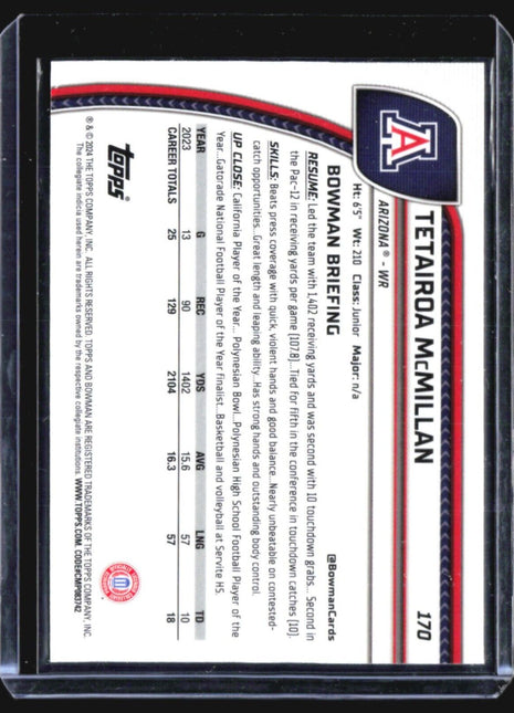 2024 Bowman University Chrome - #170 Tetairoa McMillan (RC) Purple Shimmer