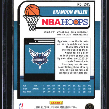 2023-24 Hoops Premium Stock Brandon Miller (RC) #245