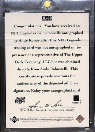 1997 Upper Deck NFL Legends - #AL-60 Andy Robustelli Auto