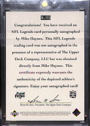 1997 Upper Deck Legends Mike Haynes Auto #AL-115 Raiders Auto