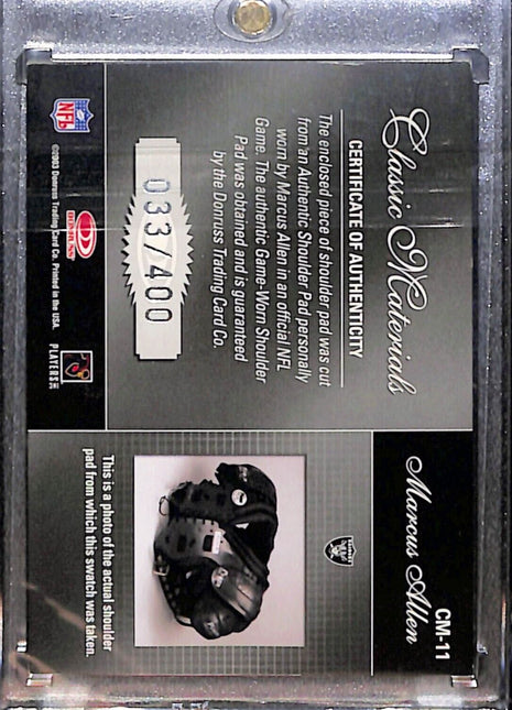 2003 Classics Materials Marcus Allen Shoulder Pads Auto /400 Raiders HOF