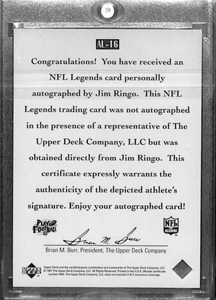 1997 Upper Deck NFL Legends - Autographs #AL-16 Jim Ringo Auto HOF