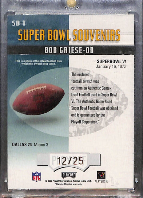2000 Playoff Super Bowl Souvenirs Bob Griese Game Used Ball Auto /25