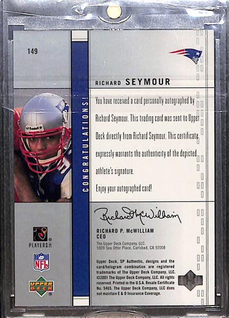 2001 SP Authentic - Future Watch #149 Richard Seymour /550 Rc Auto