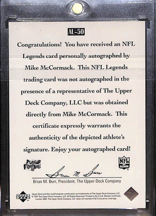 1997 Upper Deck Legends Mike McCormack Auto #AL-50 Browns HOF