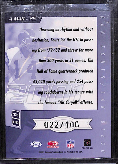 2001 Quantum Leaf - All-Millennium Marks #A MAR - 25 Dan Fouts /100 Auto HOF