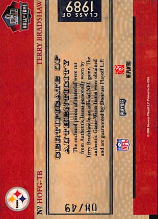 2006 National Treasures Terry Bradshaw Jersey Shoe Auto /49 HOF
