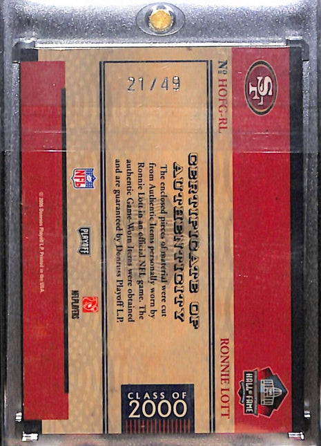 2006 National Treasures Ronnie Lott Jersey Shoe Auto /49 HOF