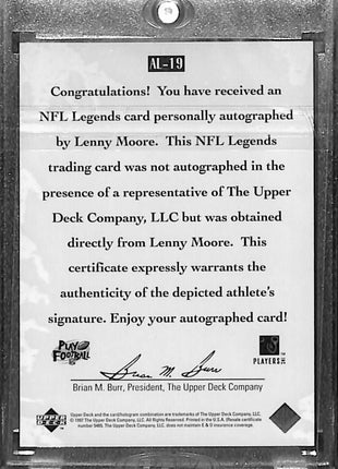 1997 Upper Deck NFL Legends - Autographs #AL-19 Lenny Moore Auto HOF