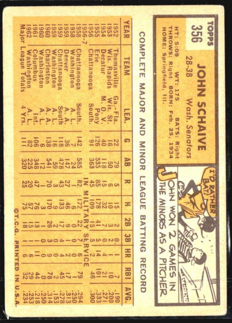 1963 Topps - #356 Johnny Schaive