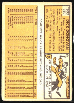 1963 Topps - #370 Dick Donovan