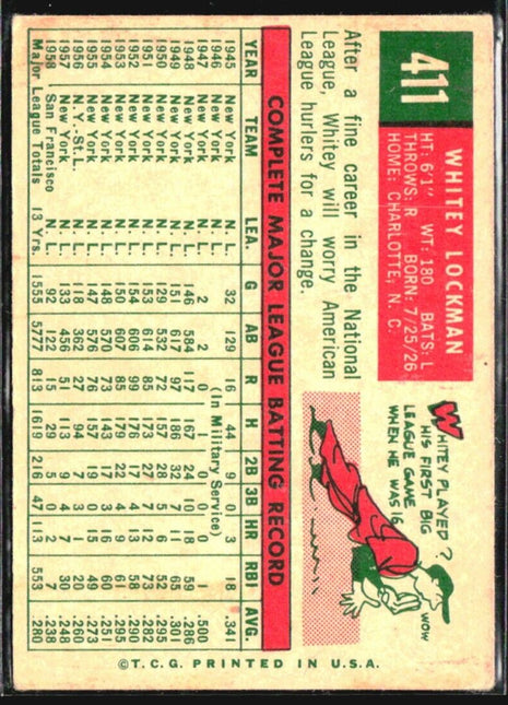 1959 Topps - #411 Whitey Lockman