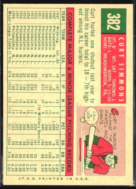 1959 Topps - #382 Curt Simmons