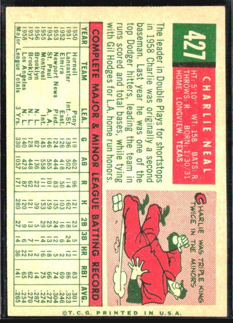 1959 Topps - #427 Charlie Neal