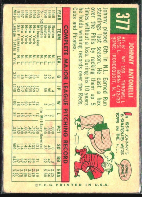 1959 Topps - #377 Johnny Antonelli