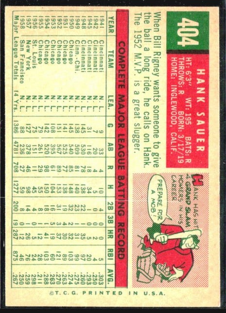 1959 Topps - #404 Hank Sauer