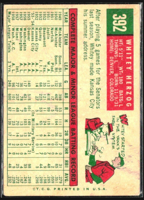 1959 Topps - #392 Whitey Herzog