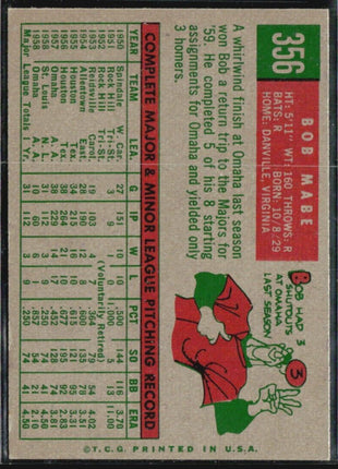 1959 Topps - #356 Bob Mabe (RC)