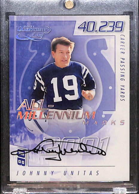 2001 Quantum Leaf All-Millennium Marks #A MAR - 27 Johnny Unitas /100 Auto